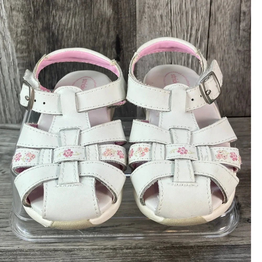 Stride Rite Cozumel Girls White Leather Floral Fisherman Sandals 6W BG18980